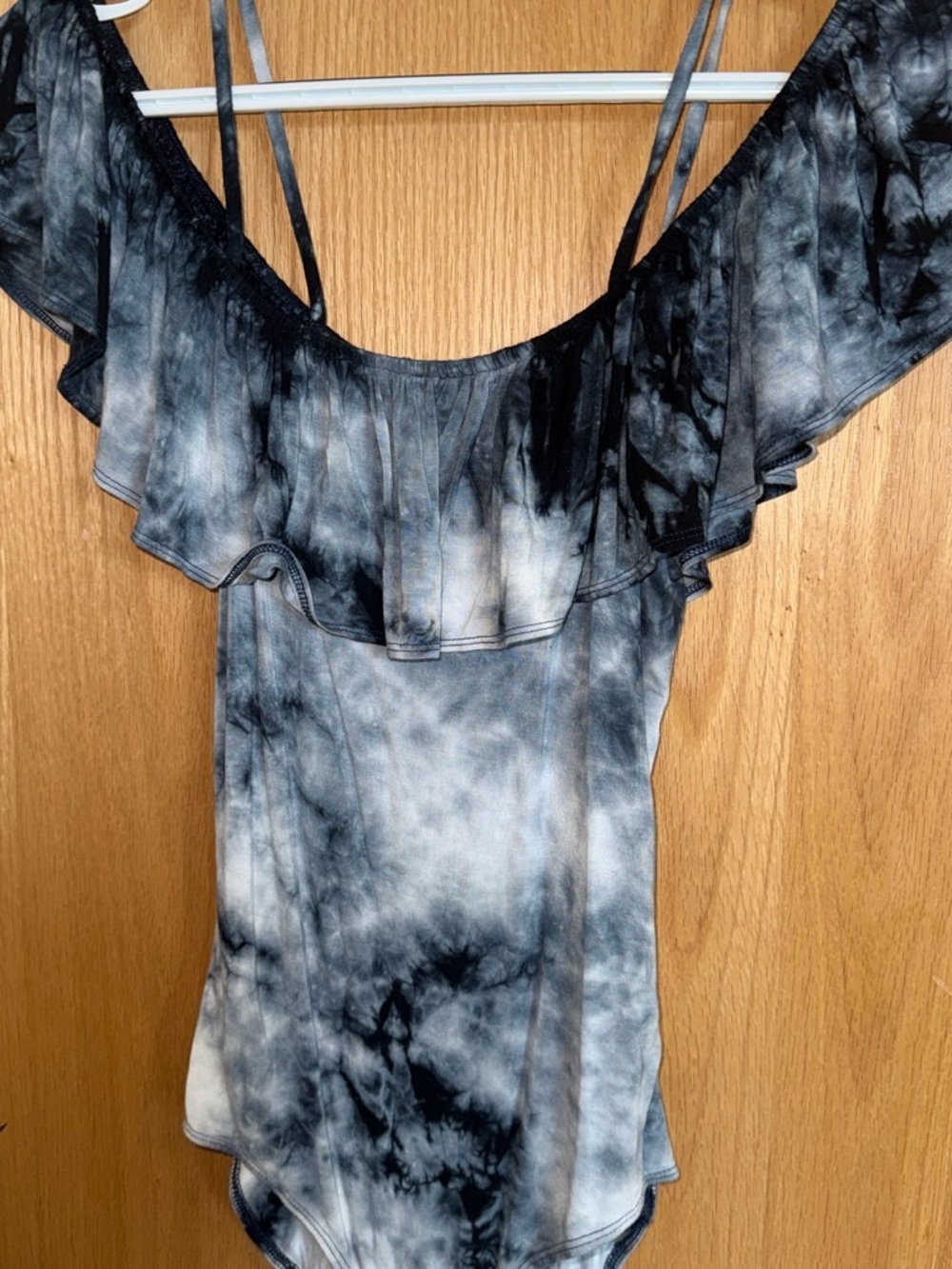 American Eagle Women's Tie-Dye Ruffle Off-Shoulder Body Suit